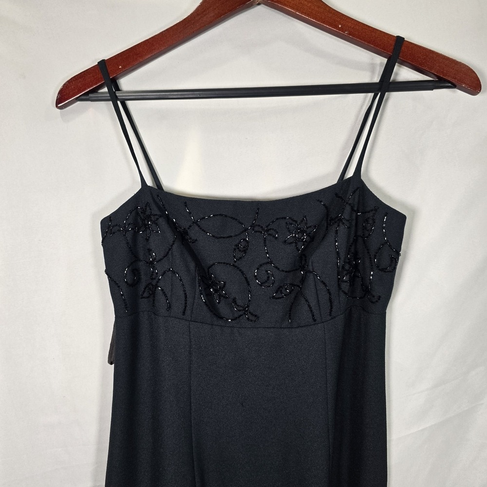 Vintage Hugo Buscati Black Mini Dress Y2K Dress Size 4P 2000s Beaded Embellish - Picture 2 of 6
